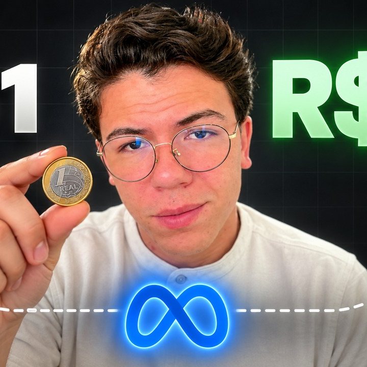 Marcelo Albuquerque segura uma moeda de 1 real diante de um fundo escuro com os valores R$ 1 e R$ 12